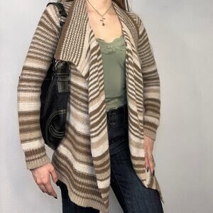 Striped Knit Cardigan Neutral Cabincore Coastal Grandma Academia Cottagecore S/M